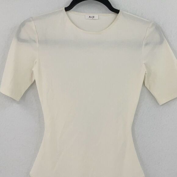 Alix Cream T Shirt Short Sleeve Jersey Bodysuit Size Small - Picture 5 of 7